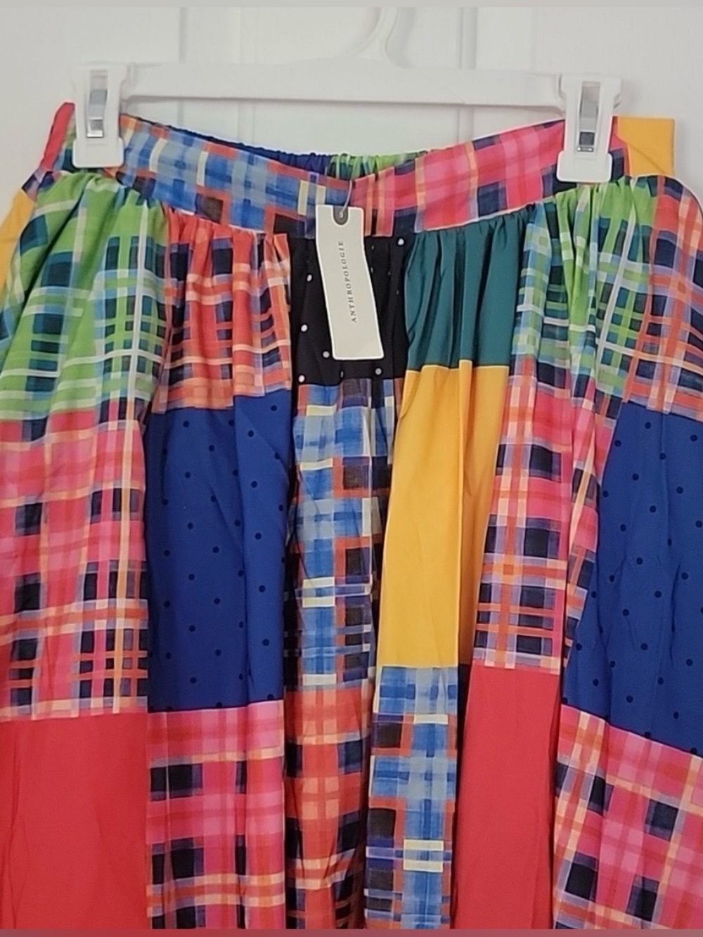 Anthropologie Maeve Patchwork Maxi Skirt NWT Small Colorblock Plaid Boho Pockets - Picture 4 of 13